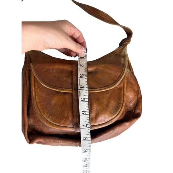 Vintage Frye Leather Serval Zipper Shoulder‎ Bag With Woven Detail - Picture 8 of 9